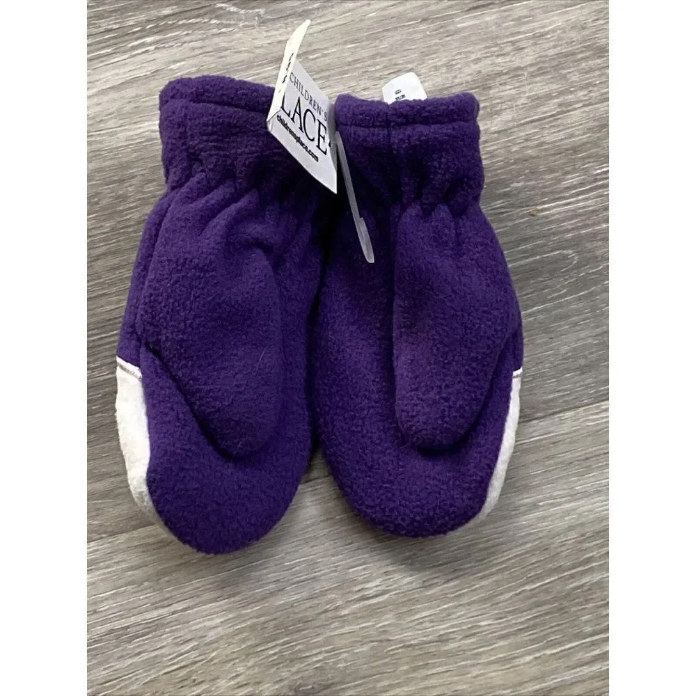 The Childrens Place Girls Purple Print Winter Gloves Mittens SZ 12/24 Penguins